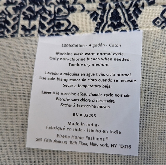 NWOT Set/ 6 Elrene Home Stripe Block Print Cotton Fabric Napkins Indigo, Natural - Picture 7 of 7